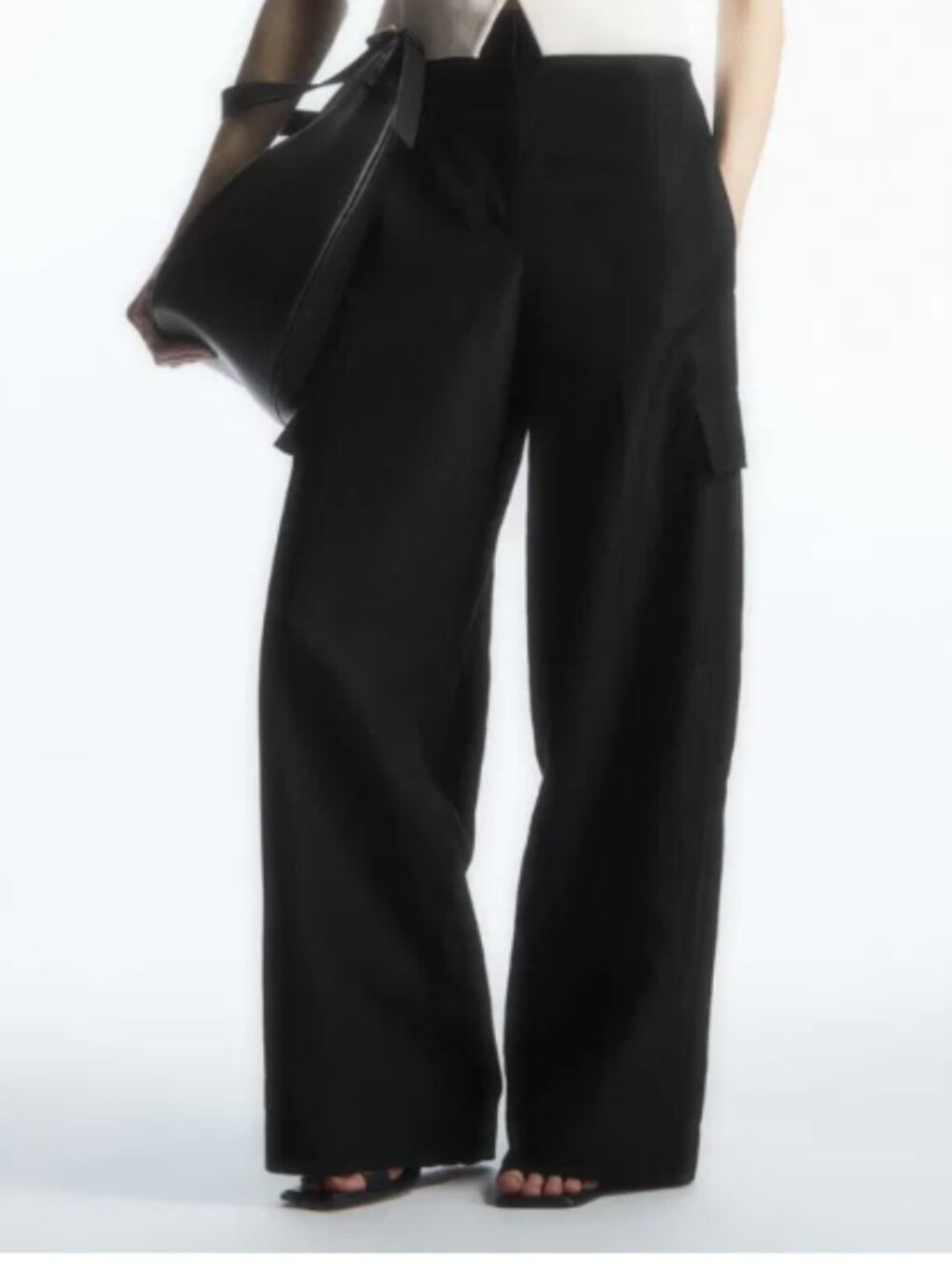 COS black cargo trousers wide leg linen blend pants 4